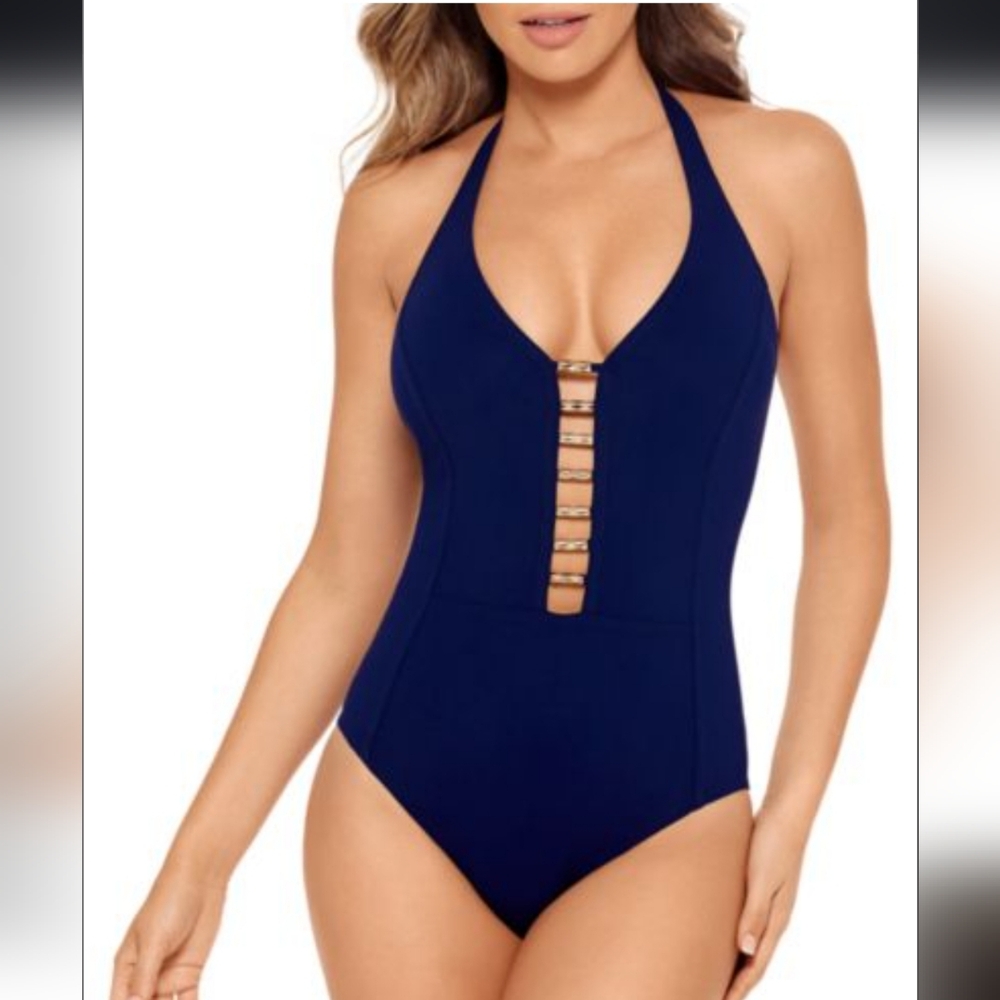 AMORESSA MIRACLESUIT Halter Black Women's One-Piece Swimsuit Bathing Suit.